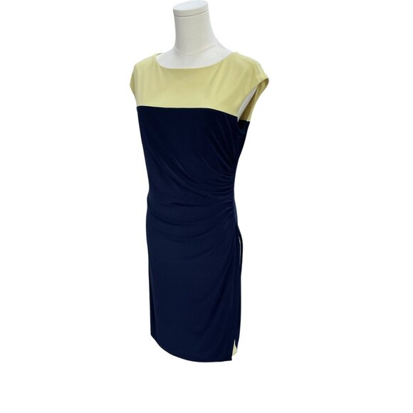 Lauren Ralph Lauren Dress SZ 8 Navy Yellow Sheath Career Minimalist Classic Chic - Picture 5 of 10